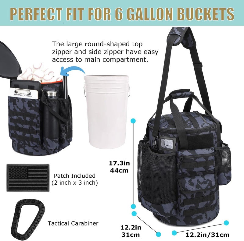 SunForMorning Baseball Bucket Bag Baseball Coaching Accessories Organizer Tactical Style Softball Bucket Bag with Anti-Slip Bottom, Multiple Pockets for Bat, Gloves, Scoreboards - Image 2